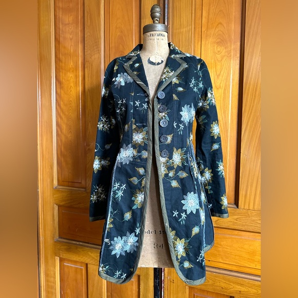 Neesh by DAR Anthropologie tapestry frock coat medium cotton linen embroidered - Picture 4 of 9